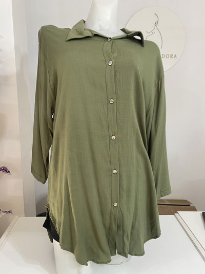 Camisa larga lino verde militar talle 4