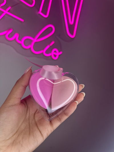 Set de beauty blender con estuche corazón 