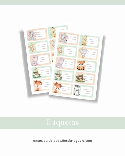 Etiquetas Personalizadas con Diseño de Animalitos - Tonos Pastel (A4)