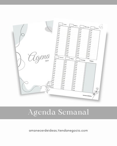 Agenda Semanal Digital - Diseño Floral Blanco y Negro (A4)