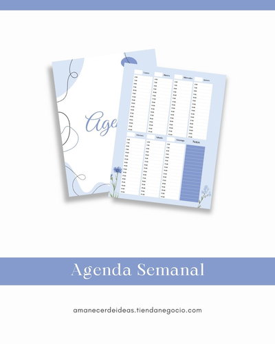 Agenda Semanal Digital - Diseño Floral Azul (A4)