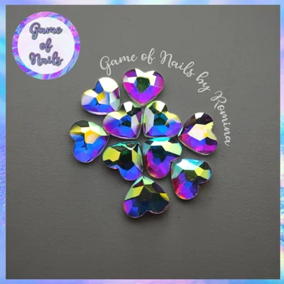 Cristales chatos K9 corazon Plata AB x 10 u