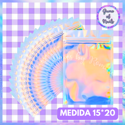 Bolsas holográficas plateadas medida 15*20 PACK X 50
