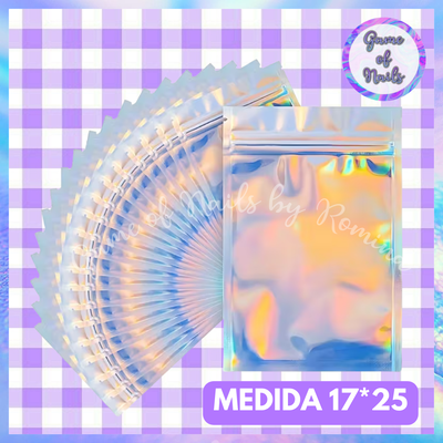 Bolsas holográficas plata medida 17*25 PACK X 50