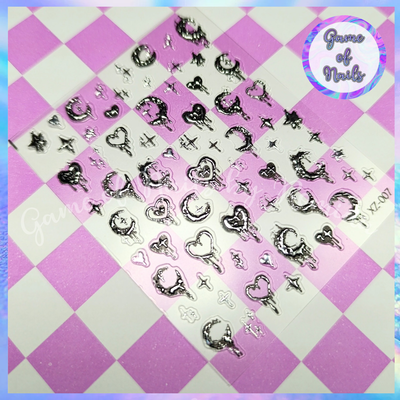 Stickers corazones goth plata