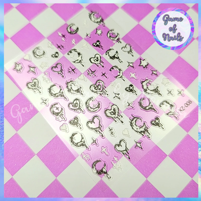 Stickers corazones goth blanco