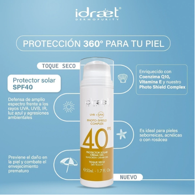 Protector solar 40 - toque seco - photo shield complex. (UVB + UVA)