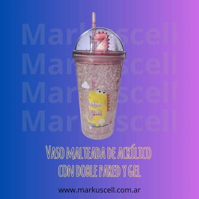 Vaso malteada de acrílico de animales con doble pared y gel refrigerante