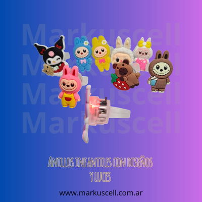 Anillos infantiles con diseño y luces de capibara labubu kuromi 