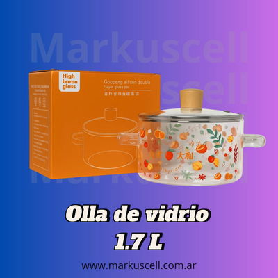 Olla De Vidrio Borosilicato Con Tapa 1.7 L Apta Gas Horno Transparente
