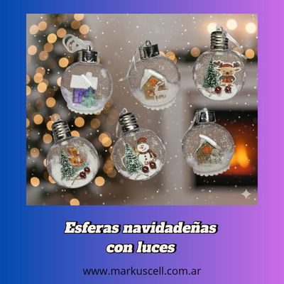 Esferas navideñas con luces y diseño