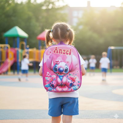 Mochila Angel Stitch 3d Relieve Escolar Infantil Jardín