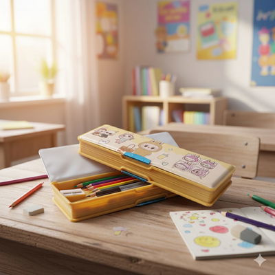 Cartuchera Canopla Doble Dos Pisos Rigida Kawaii Sacapuntas Marrón