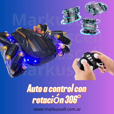 Auto Con Control Con Rotación 360° Recargable Luces Terreno Negro