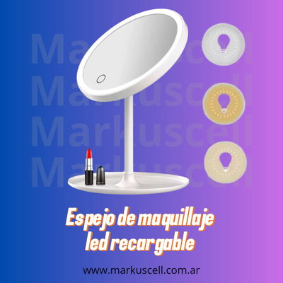 Espejo De Maquillaje Aro Led Regulable Recargable Y Portable