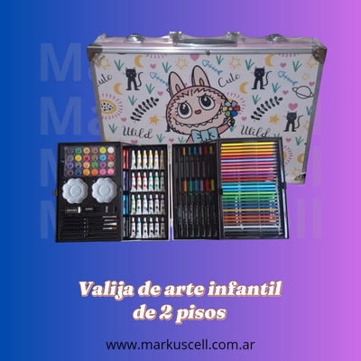 Valija Metálica Infantil de 131 piezas Con Fibras Touch 2ble Punta