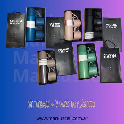 Set de termo 500ml térmico + Con 3 Tazas de plástico y con Tapón Matero