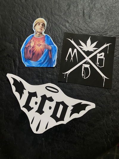 PROMO PACK X3 STICKERS: MDB + CRO XL + estampita San Cro
