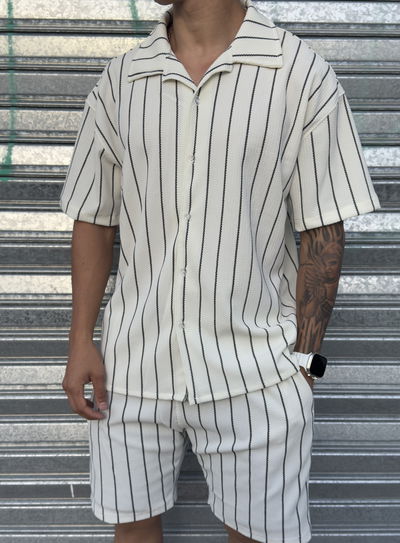 Conjunto Waffle Line Camisa | BEIGE c/ NEGRO