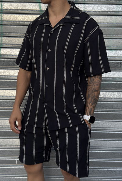 Conjunto Waffle Line Camisa | NEGRO c/ BLANCO