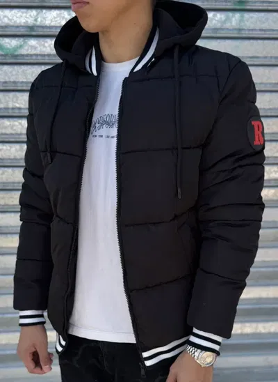 Campera Puffer/Piel | NEGRO c/ lineas BLANCAS