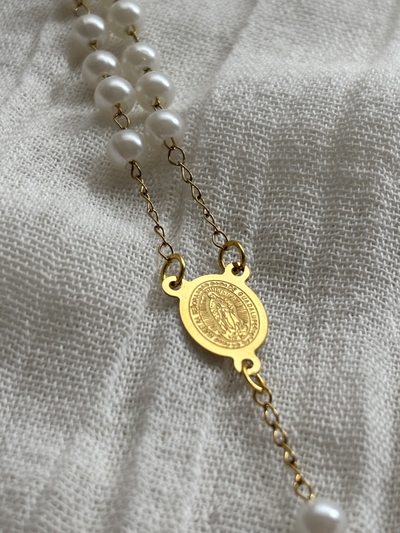 Rosario Virgen de Guadalupe perlas gold