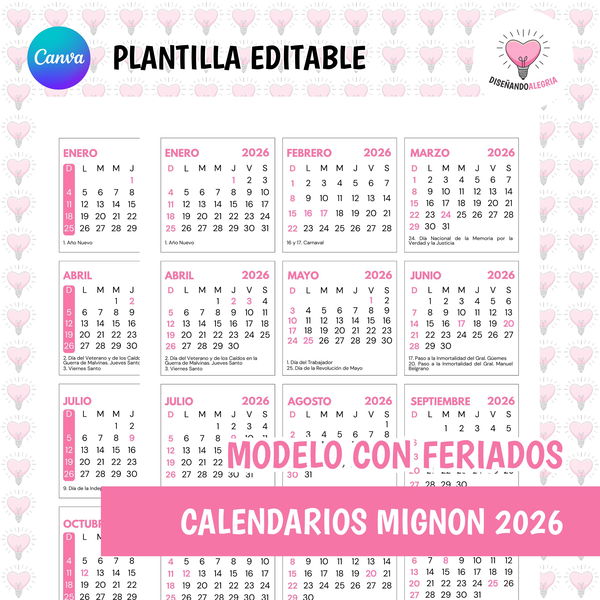 CALENDARIO 2026 EDITABLE EN CANVA