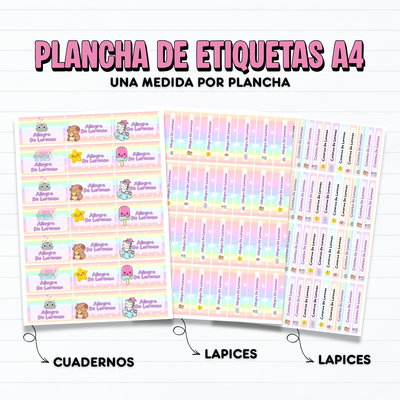 Plancha A4 Etiquetas Escolares 