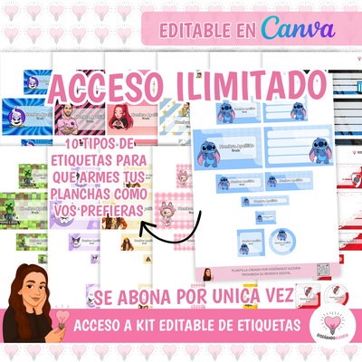 ACCESO (+50 TEMATICAS) PACK PLANTILLAS ETIQ. ESCOLARES EDITABLES EN CANVA