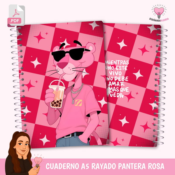 CUADERNO RAYADO A5 PANTERA ROSA