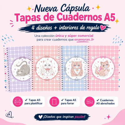 CAPSULA CUADERNOS A5 GATITOS CUADRILLE