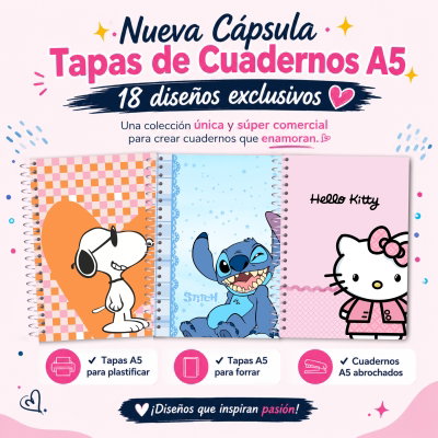 CAPSULA 18 TAPAS A5 (SNOOPY - HELLO KITTY - STITCH)