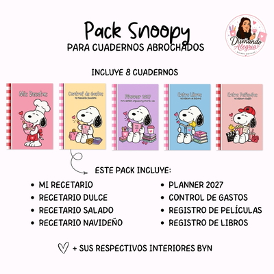 PACK CUADERNOS SNOOPY TAPAS + INTERIOR 