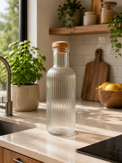Botella de vidrio line gris 1L