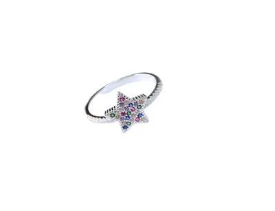 Anillo de Plata 925 con Estrella de Zircones Multicolor | Lua Joyas