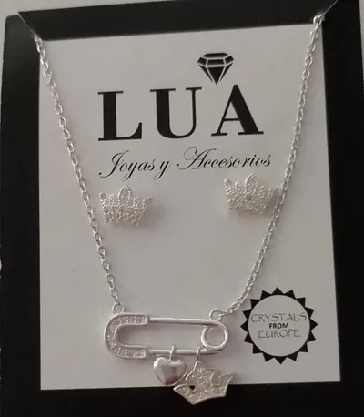 COLLAR Y AROS PLATA 925-LUA ZIRCONIA