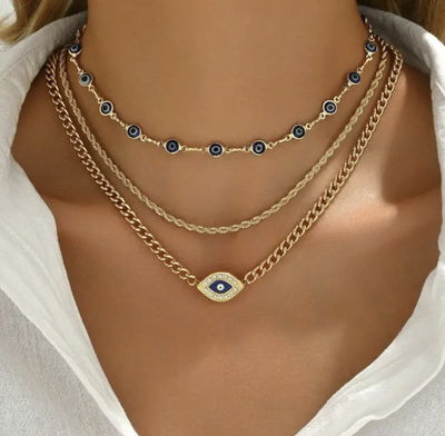 Collar Triple Ojo Turco – Baño Oro Dorado 18K