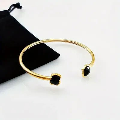 Pulsera Teddy – Acero Inoxidable Oro 18K con Dije de Oso en Jade