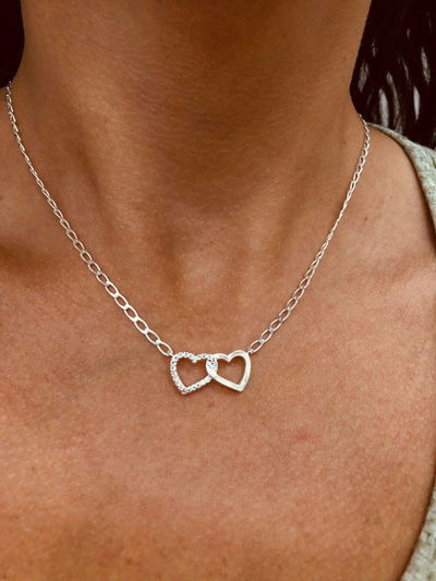 Collar Doble Corazón Plata 925 con Micropavé