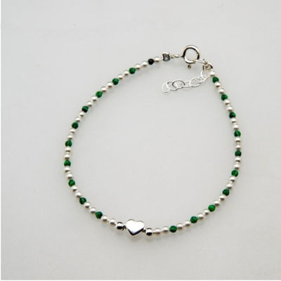 Pulsera de Plata 925 con Dije Corazón y Piedras Naturales – Regulable