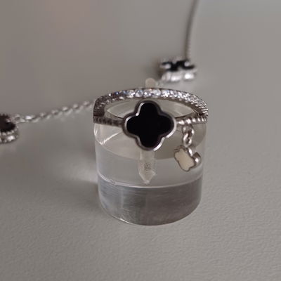 ANILLO DOBLE – Plata 925 Rodinada con Onix y Micropavé