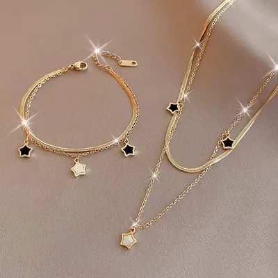 Conjunto Collar y Pulsera Star – Oro Dorado 18K