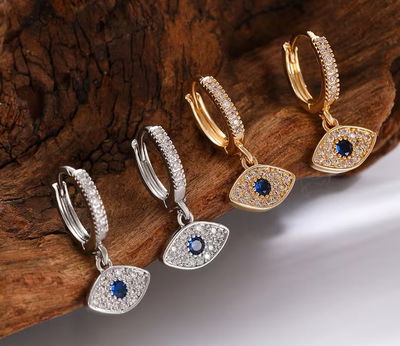 Aros Ojo Turco – Plata o Baño Oro Rose con Zircones