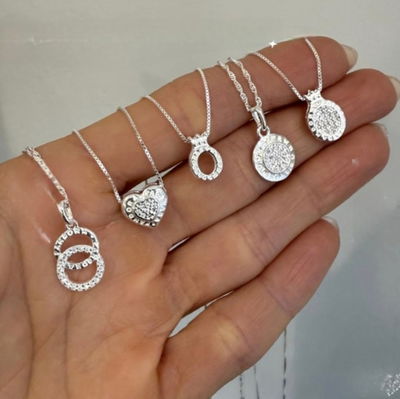 Collar Plata 925 con Dijes Corazón, Círculo y Corona – Cubic Zirconia