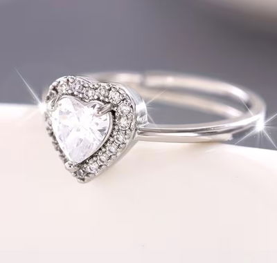 Anillo Corazón Micropavé en Plata Rodinada 925 – Ajustable