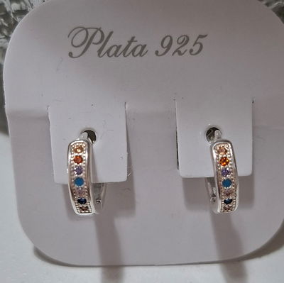 AROS ARGOLLA PLATA CRISTALES MULTICOLOR