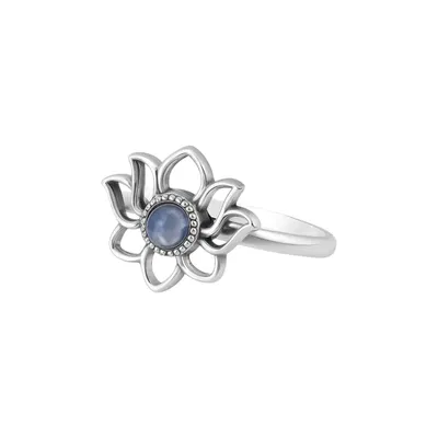 Anillo Flor de Loto con Piedra Lunar en Plata 925