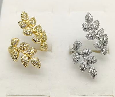 Anillo Hojas Plata 925 Zircones