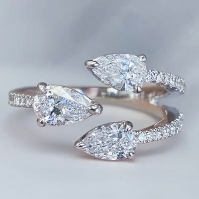 Anillo Gotas Plata 925 Rodinada con Zircones