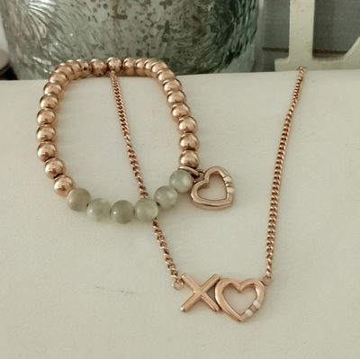 Pulsera Tommy Hilfiger Rose Gold con Dije Corazón (con collar a juego)